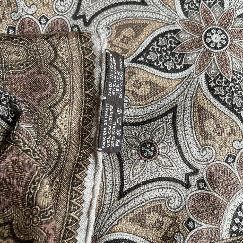HERMES Brown Cashmere Silk Blend Scarf - Picture 3 of 6
